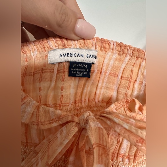 American Eagle Outfitters Peach-Orange Plaid Smocked Ruffle Camisole - Picture 2 of 5